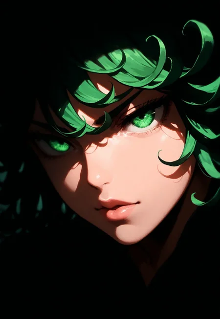 1girl, tatsumaki from one punch man, lips,  solo,  dark,  masterpiece, best quality, very aesthetic, face focus