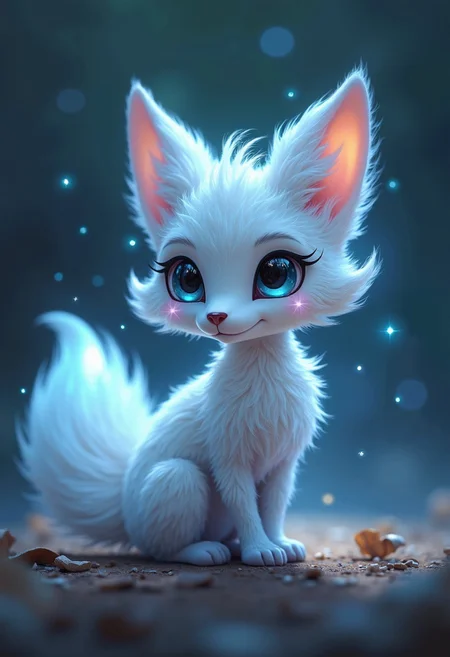 Imagine a small, mystical pet companion that is a fusion between a fox and a glowing wisp. The creature has a semi-transparent, ethereal body with flowing fur that looks like it’s made of mist, shimmering in hues of silver and pale blue. Its eyes are large and radiant, with soft light trails following its every movement. Its bushy tail seems to be made of light, constantly shifting and swirling, and it can phase in and out of visibility. It hovers slightly above the ground, with a gentle glow that pulses when it’s excited, making it the perfect serene and magical companion.