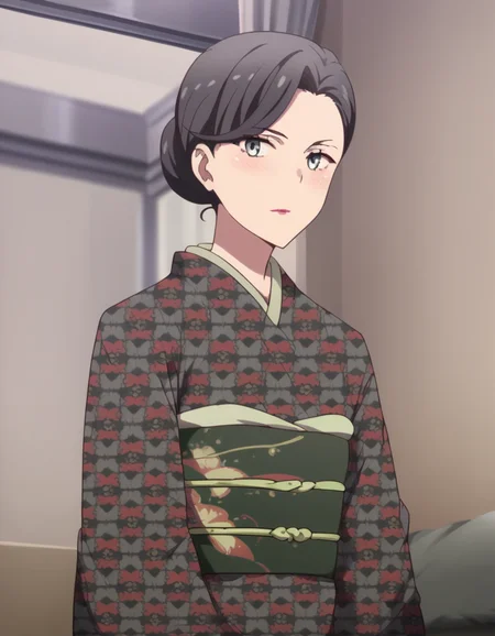 score_9, score_8_up, score_7_up, source_anime,
motheryukinoshita, <lora:mother-yukinoshita-s3-ponyxl-lora-nochekaiser:1>,
mother yukinoshita, short hair, blue eyes, black hair, hair bun, single hair bun, hair up,
japanese clothes, kimono, sash, makeup, obi, floral print, lipstick, black kimono,
indoors, bed, bed room, on side, blush, drunk,
looking at viewer, cowboy shot, dutch angle, solo,