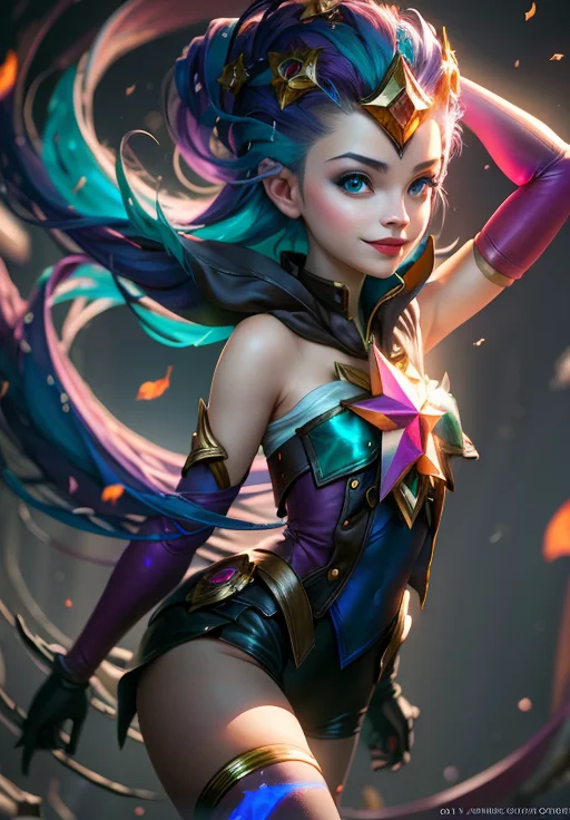 <lora:star_guardian_Zoe:0.8>, star_guardian_Zoe, solo, smile,, (magical, magnificent, masterpiece:1.3), (trending on CGSociety, trending on pixiv, contest winner:1.3)