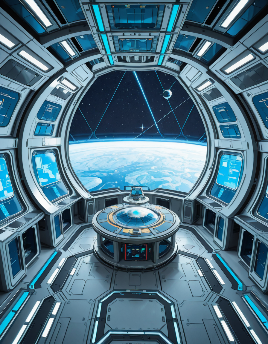 The interior of a massive orbital space station, high above a blue and green Earth-like planet. The setting is a panoramic observation deck with towering reinforced windows that curve around the structure, offering a breathtaking view of the planet below and the star-filled void beyond. The stationâs architecture is sleek and functional, blending advanced human technology with subtle design flourishes â brushed metal walls, glowing interface panels, and clean geometric lines.
Soft white lighting lines the floor and ceiling panels, while ambient blue lights provide a calming atmosphere. Transparent digital displays float in the air, projecting live telemetry, spacecraft traffic, and real-time planetary data in holographic form. In the center of the room, a circular command table displays a rotating 3D projection of the planet and orbital routes.
In the background, the low hum of life support systems and distant radio chatter add to the immersive realism. Cables and utility panels are subtly integrated into the environment, and security doors lead to other compartments of the station. The entire space feels controlled, precise, and filled with purpose â a hub of advanced civilization silently orbiting in the cold beauty of space.<lora:SDXLFaeTastic2400:0.4> <lora:extremely_detailed:0.4> extremely detailed,space station c0ntr0l c3nt3r, <lora:space_station_c0ntr0l_c3nt3r-i:1>, Masterpiece,best quality,hi res,8k,hi res,8k,award winning,(sharp focus, intricate, highly detailed),