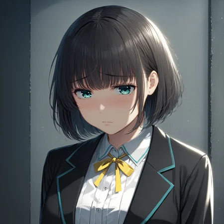 masterpiece best quality,
<lora:kana_kashiwazaki-sdxl:0.65>
<lora:add-detail-xl:-0.8>
1girl,solo,
kanakashiwazaki, yellow ribbon, aqua eyes,
bob cut hair,
(classic clothes:1.25),
" ",
(dark, gloomy, depressive, depressing, bleak )