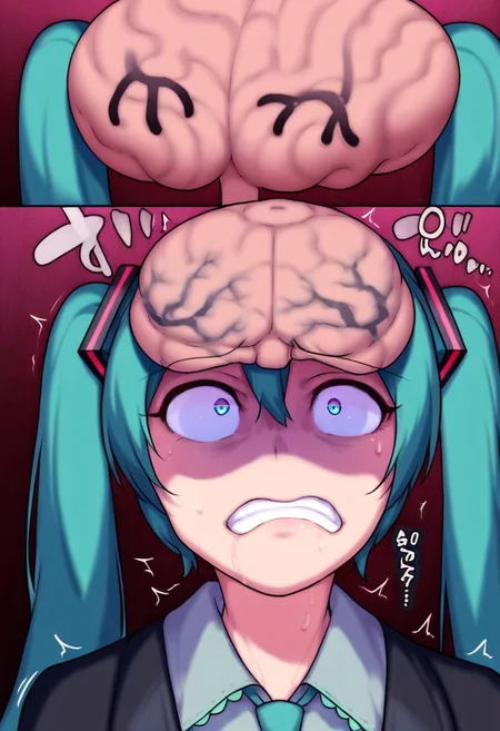 score_9, score_8_up, score_7_up, source_anime,
BREAK
1girl, solo, hatsune miku, twintails,
possession, brain takeover, brain, wide-eyed, clenched teeth, trembling, shaded face