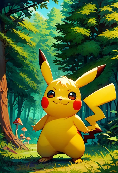 score_9, score_8_up, score_7_up, vivid bright colors,
zzPikachu, day, forest, grass, killert 0401, moss, mushroom, outdoors, standing, smile, tree stump,
cowboy shot,