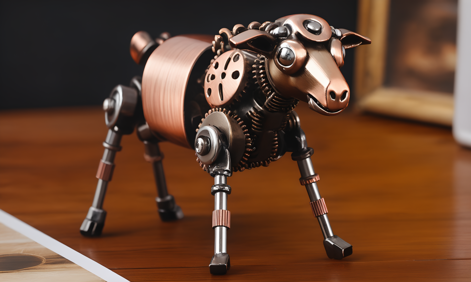 <lora:vintagemechcd_xl-000012:0.8>,a simple-structured sheep made of vintagemechcd_xl standing on wooden table,desktop ornament,detailed,hi-res photo,bronze theme,chinese zodiac,no humans,close-up,microspur,indoors,living room,simple background, emotional,harmonious,high budget,moody,epic,gorgeous,perfect lighting,realistic,photorealistic,photographic,photo (medium),real,moody lighting,volumetric lighting,reality ray tracing,8K,HDR,UHD,masterpiece,best quality,highly detailed,high resolution,finely detail,extremely detailed,ultra detailed,wallpaper