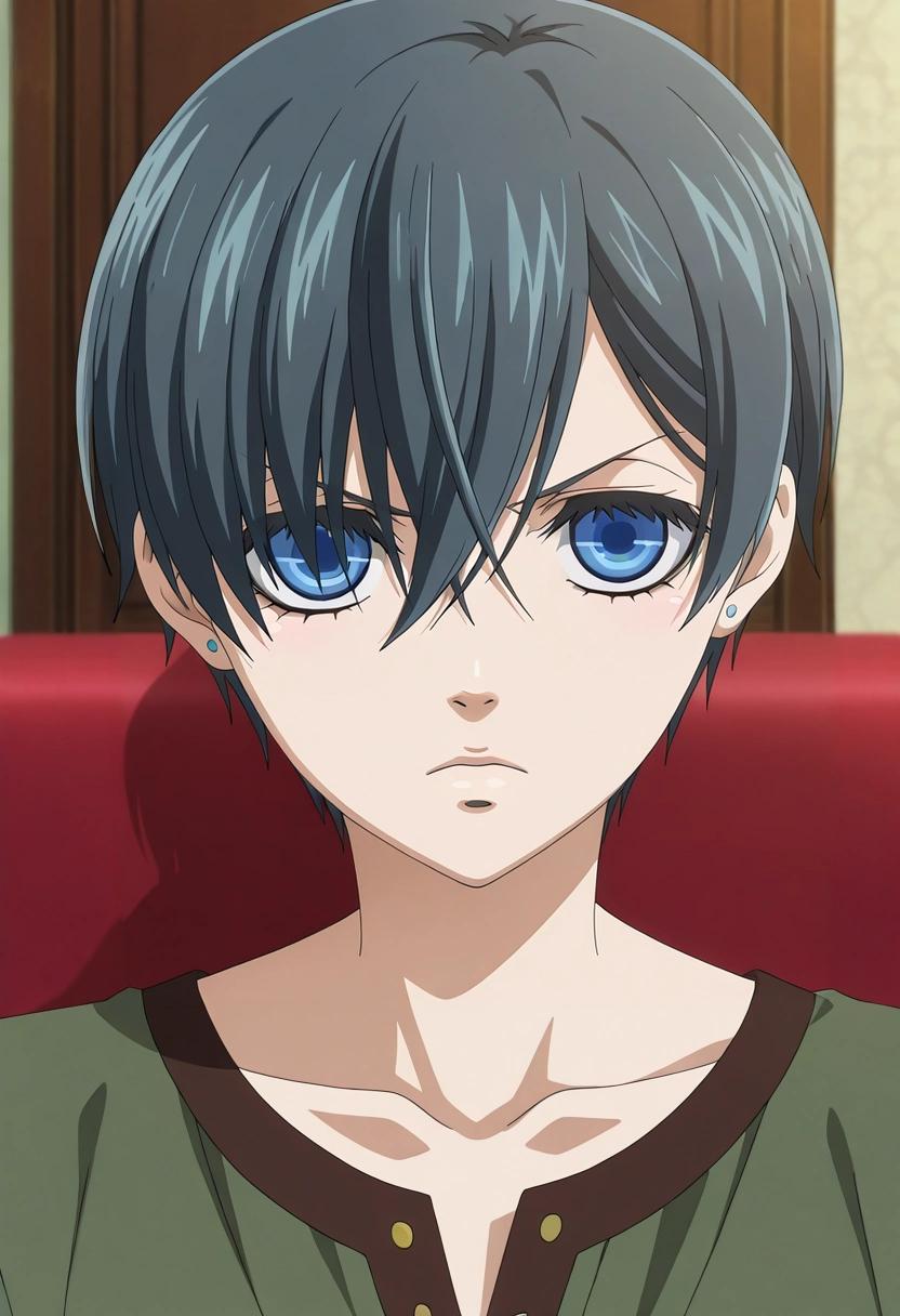 masterpiece, best quality, , anime screencap, anime coloring, official style, looking at viewer, 1boy, solo, male focus, <lora:ciel_phantomhive_ilxl:0.96>, ciel_phantomhive, black hair, blue eyes, short hair, , ,