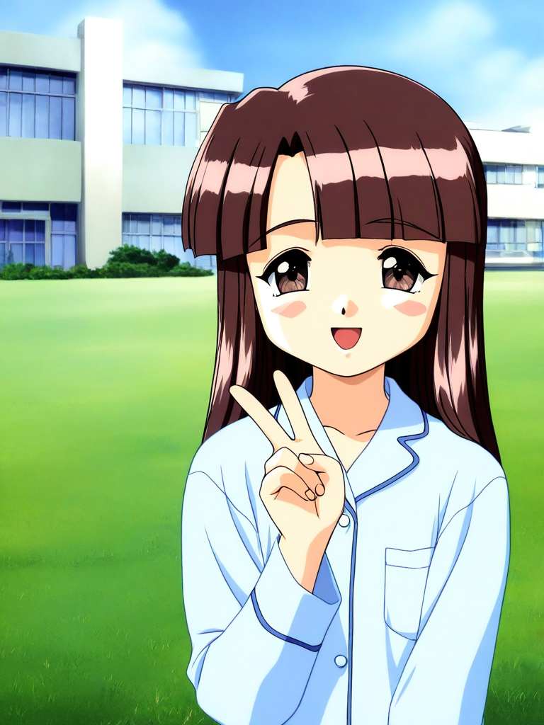 general,highres, ultra-detailed,very aesthetic,best quality ,best hands, BREAK <lora:Sakurai_Miyuri_Suchie-Pai_Ver2.0_IS:1>
Sakurai_Miyuri, 1girl, solo, brown hair, long hair, brown eyes, blunt bangs,
open mouth,
smile,closeup-face
light blue pajamas, v,
blue sky, day, grass. outdoor, hospital building,