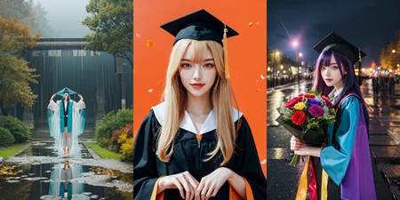 highly insanely detailed, masterpiece, top quality, best quality, highres, 4k, 8k, RAW photo, (very aesthetic, beautiful and aesthetic),
__lazy-wildcards/subject/costume/graduation_robe/prompts__,
<lora:gradgown:0.5>,
(1girl:1.3), solo focus,
(__lazy-wildcards/char/haircolor__),
__lazy-wildcards/dataset/background__,
__lazy-wildcards/subject/moment/random/prompts__âââ