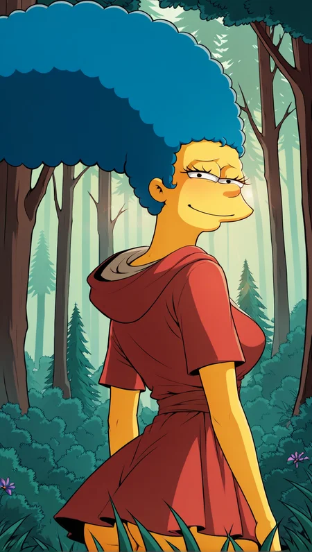 (Marge Simpson:1.1),Little Red Riding Hood,walks through the forest,The Simpsons by croc. colorful,sunlight,looking at viewer,score_9,score_8,score_7,score_8_up,score_7_up,score_6_up,<lora:Simpsons_by_Croc:0.7>,