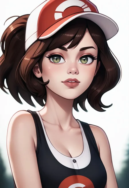 score_9, score_8_up, score_7_up, score_6_up, PRSNL_3_1, uncensored, pupils black dots, lips,
upper body, best quality, masterpiece, 4k, realistic, warm light,
Elaine, brown hair, brown eyes, ponytail, single sidelock, baseball cap, black shirt, red belt, blue shorts