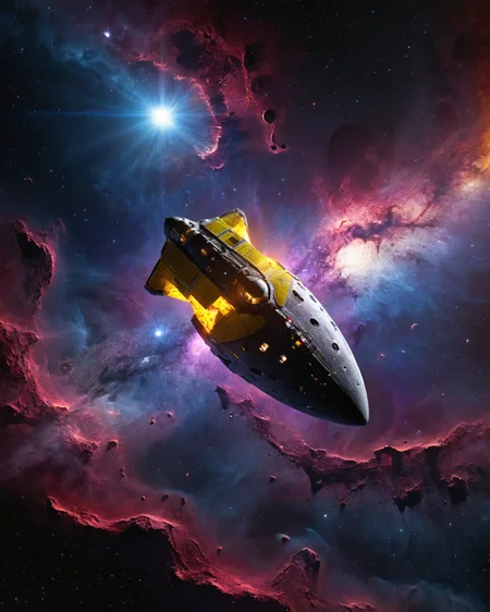 translucent ultraviolet spaceship, transparency, space, moon, shadows, realistic photo, hard science fiction, technology, deepest black space, stars, colorful nebula, indigo, crimson, yellow, ultra resolution, <lora:add-detail-xl:0.9>, <lora:xl_more_art-full_v1:0.7>