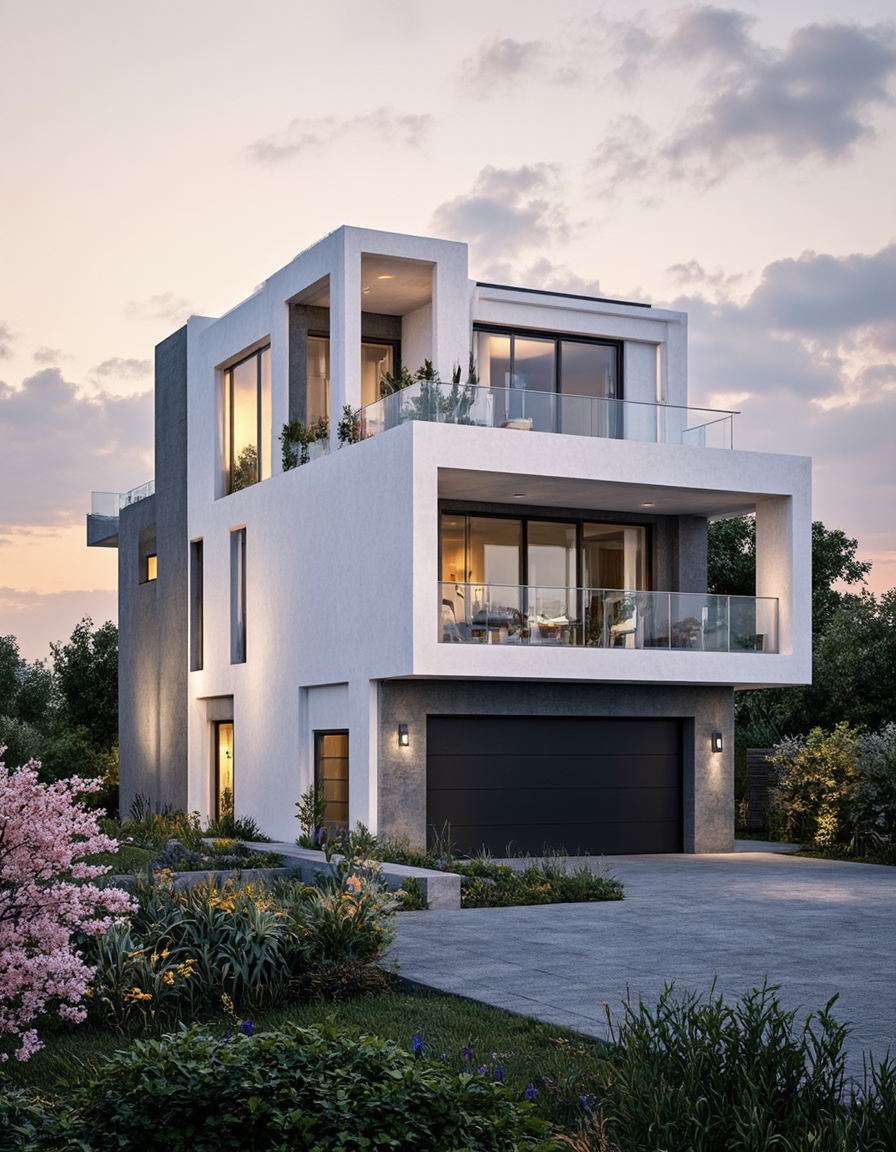 <lora:Home_R01fluxb:1> homer01, house, Modern architecture, sleek design, natural light, minimalistic style, angular shapes, reflective surfaces, industrial aesthetic, design contemporary design house, vegetation, garden, waterfall, outdoors, clouds, mist, sunset, flowers, cherry blossom, by the sea, beach, waves