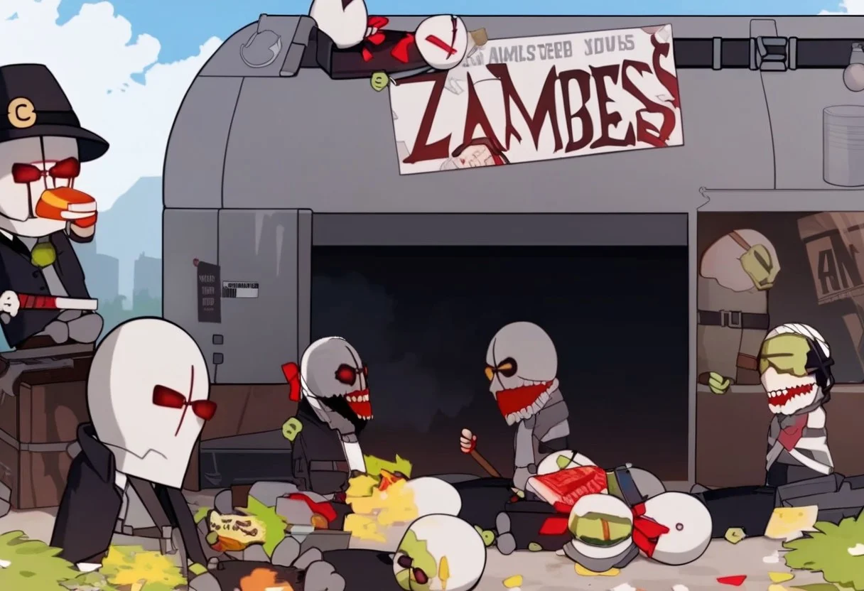 masterpiece, best quality, MADNESS COMBAT STYLE, OUTDOOR, multiple others ,corpses, ZOMBIES