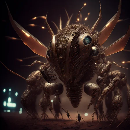photo Mechanical Alien Invasion, I welcome our new Insect Overlords (InsectOverlords style:1) <lora:djzInsectOverlords:0.8)