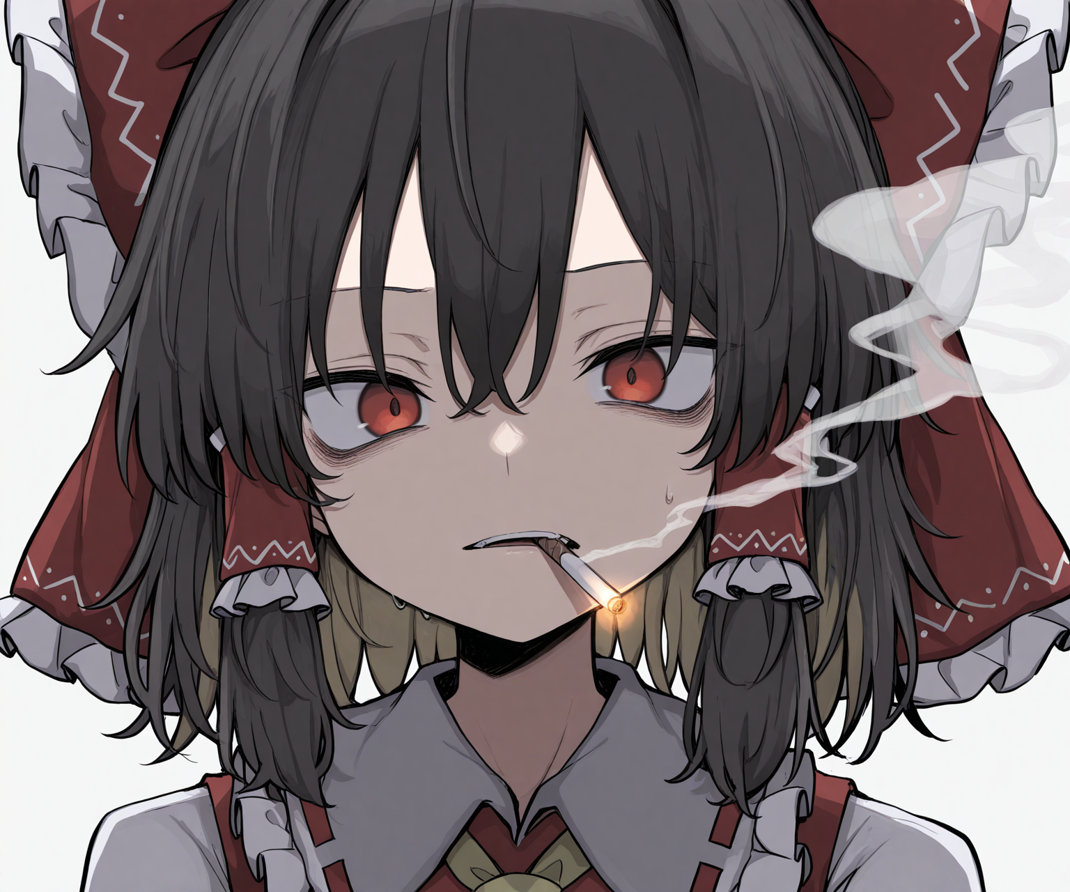 masterpiece, best quality, amazing quality,  1girl, solo,  looking at viewer, smoking,  <lora:Uwata_h ILXL:1> Uwata_h,  touhou