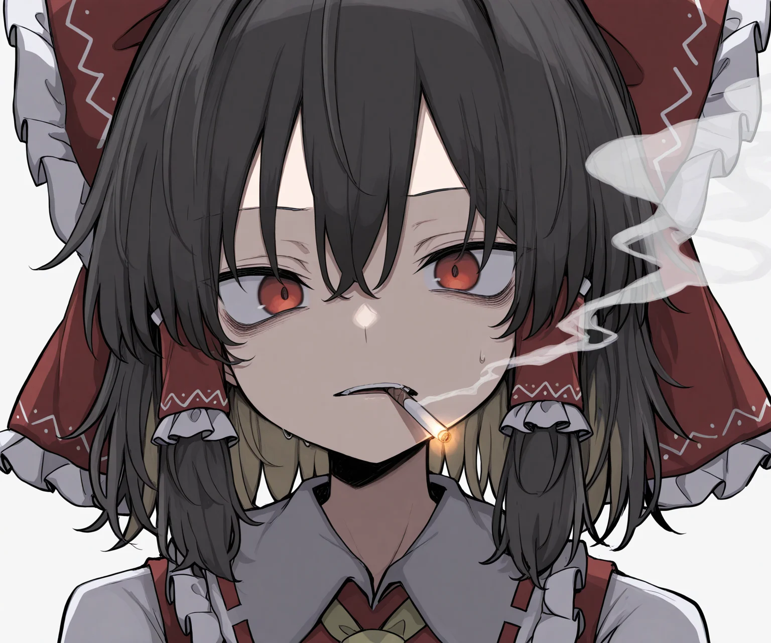masterpiece, best quality, amazing quality, 1girl, solo, looking at viewer, smoking, <lora:Uwata_h ILXL:1> Uwata_h, touhou