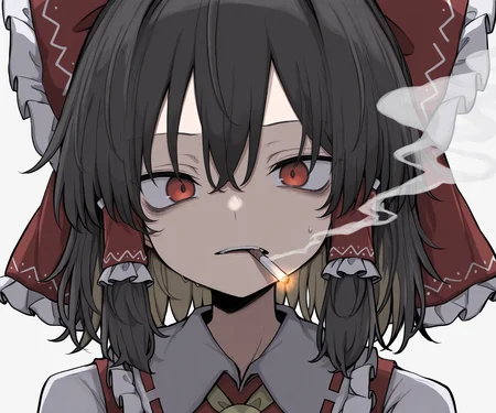 masterpiece, best quality, amazing quality, 1girl, solo, looking at viewer, smoking, <lora:Uwata_h ILXL:1> Uwata_h, touhou