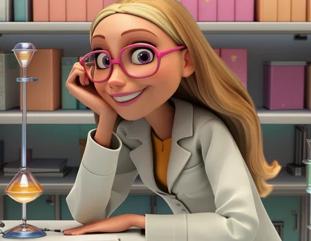 score_9, score_8_up, score_7_up, source_anime, <lora:honey-lemon-movie-ponyxl-lora-nochekaiser:1>, honey lemon, long hair, blonde hair, 3d,, glasses, pink-framed eyewear, coat, labcoat, white coat,, indoors, smile, looking at viewer, solo, sitting, head rest,, cowboy shot, dutch angle