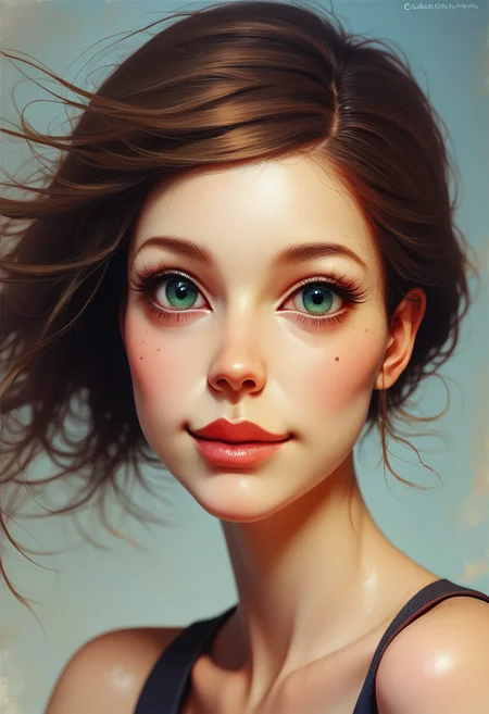 score_9, score_8_up, score_7_up, score_6_up, score_5_up, score_4_up, realistic, A portrait of a woman with long, wavy chestnut brown hair cascading over her shoulders, her green eyes sparkling with mischief, and a subtle, knowing smile on her lips. , backlight, cinematic photoshot <lora:ponys-dream:.9>