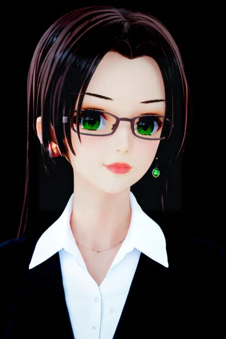 score_9, score_8_up, score_7_up, score_6_up, simple black background,   <lora:Elaine_OC_Waifu_PonyXL:1> elaine_oc, 1girl, long hair, black hair, green eyes, glasses
