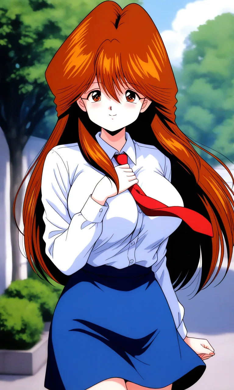 general,highres, ultra-detailed,very aesthetic,best quality , BREAK <lora:Kawai_Iyona_magical_taruruuto-kun_Ver2.0_IS:1>
Kawai_Iyona, 1girl, solo, long hair, brown hair, brown eyes, bangs, large breasts, hair between eyes,
smile, red necktie, blue skirt, smile, shirt, long sleeves, looking at viewer, white shirt,
cowboy_Shot, collared shirt, hand on own chest, outdoor, day,