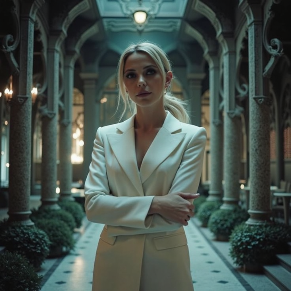 ethereal fantasy concept art of  surrealist art analog photography, analog photo, a stunning woman in a  gothic mansion, she's wearing a white women's suit, white blouse . A candid, close up shot <lora:Riley_Voelkel:1> rileyv . dreamlike, mysterious, provocative, symbolic, intricate, detailed, magnificent, celestial, ethereal, painterly, epic, majestic, magical, fantasy art, cover art, dreamy