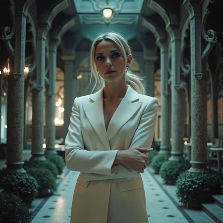 ethereal fantasy concept art of  surrealist art analog photography, analog photo, a stunning woman in a  gothic mansion, she's wearing a white women's suit, white blouse . A candid, close up shot <lora:Riley_Voelkel:1> rileyv . dreamlike, mysterious, provocative, symbolic, intricate, detailed, magnificent, celestial, ethereal, painterly, epic, majestic, magical, fantasy art, cover art, dreamy