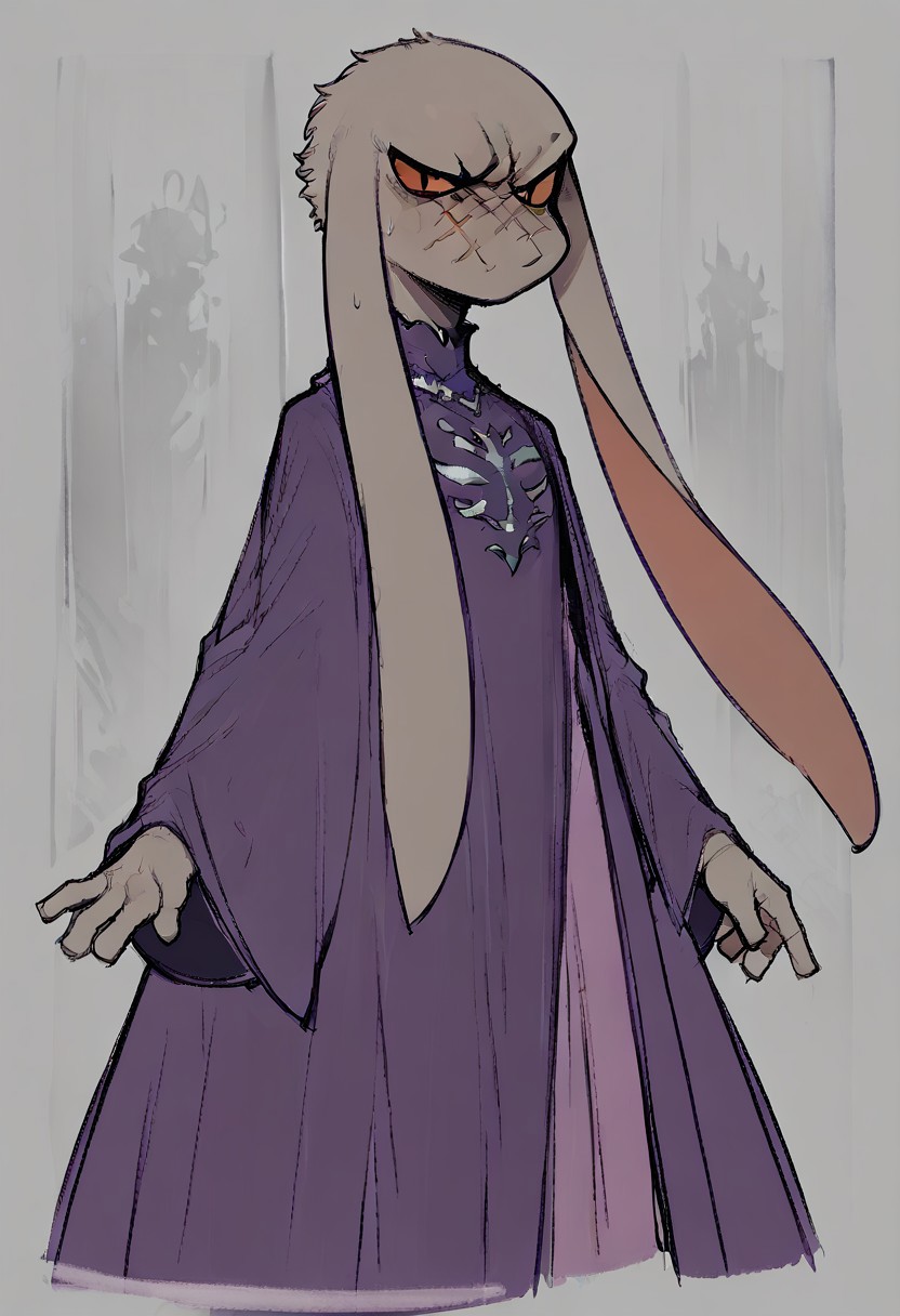 score_9,score_8_up,score_7_up, king, scar, purple dress, long ears