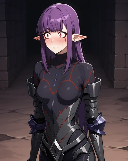 (black armor bodysuit:1.50),
sl-esil, red eyes, purple hair, blunt bangs, ear rings, ear piercings
medium breasts, 1girl, (solo:0.60), (skinny:0.8),
(masterpiece, highres, ultra-detailed,very aesthetic, best quality, absurdres, high quality, highres),
flustered,
,
(:1.10),
BREAK,
,
comic,
long hair sidelocks
<lora:sl-esil-V03-illXL-000003:0.90>