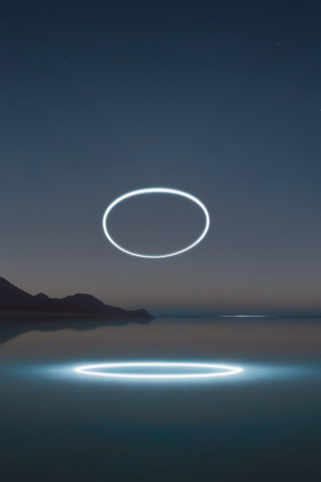 <lora:Photographer Reuben Wu Style:1>Photographer Reuben Wu Style - an image of a light ring in the sky over a body of water at night