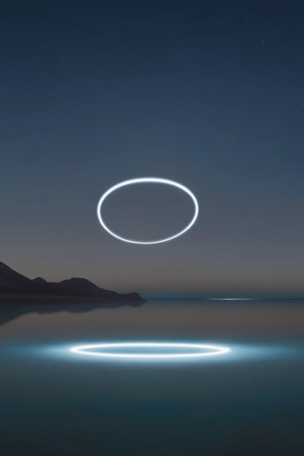 <lora:Photographer Reuben Wu Style:1>Photographer Reuben Wu Style - an image of a light ring in the sky over a body of water at night