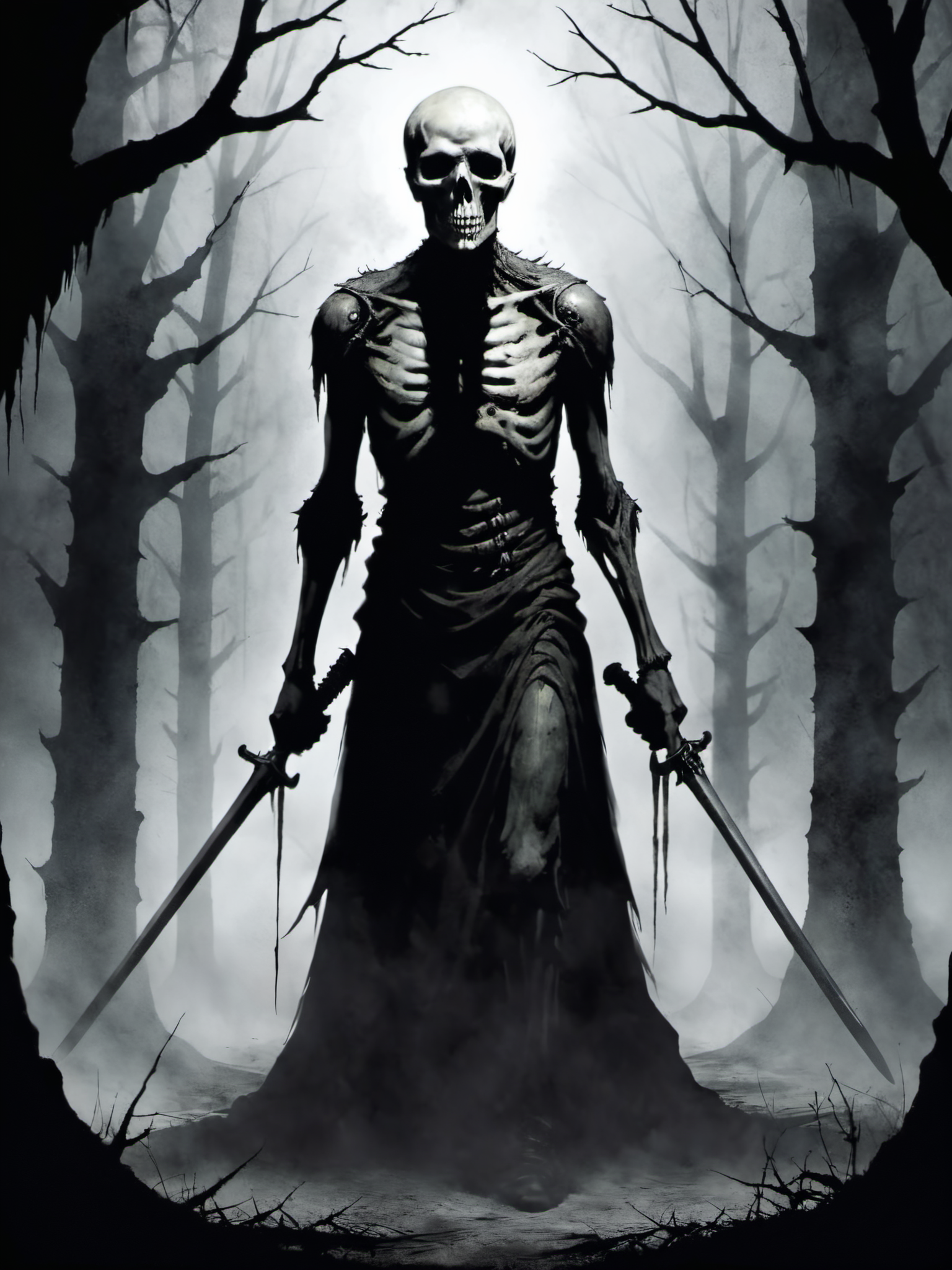Horror-themed bold artwork,creative use of shadows and textures to create an image using negative space,"Death", . Eerie, unsettling, dark, spooky, suspenseful, grim, highly detailed