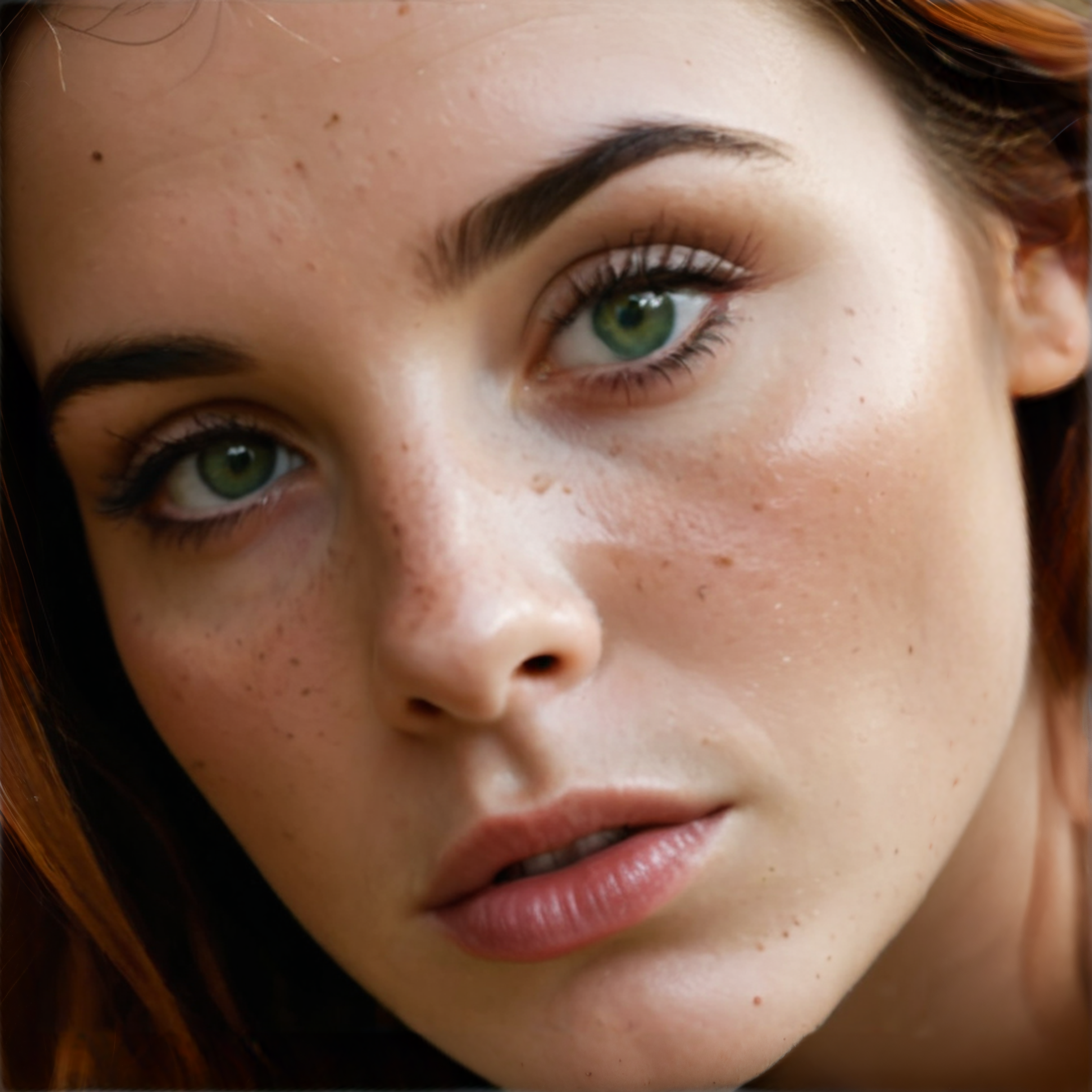 Stable_Yogis_PDXL_Positives
 <lora:Super_Skin_Detailer_By_Stable_Yogi_SD0_V1:0.5>natural skin texture, fine pores, realistic skin, intricate skin details,  skin dentation, detailed eyes,detailed hair, 
 <lora:Super_Eye_Detailer_By_Stable_Yogi_SDPD0:0.5> photorealistic eye, Ultra detailed, photorealistic close-up of a young woman with auburn hair, deep green eyes, rosy cheeks, parted lips, freckles, and cinematic lighting.