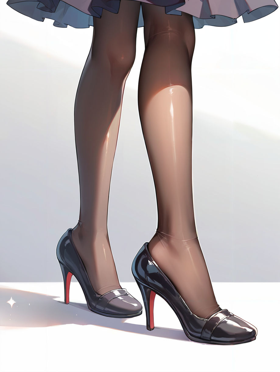 score_9, score_8_up, score_7_up,source_anime, high res image,masterpiece,best quality,(girl:1.0),cute face,clear skin,shiny hair,ultra detailed eyes,
 <lora:stiletto heels_pony_V1.1:1> stiletto heels, pantyhose,close up