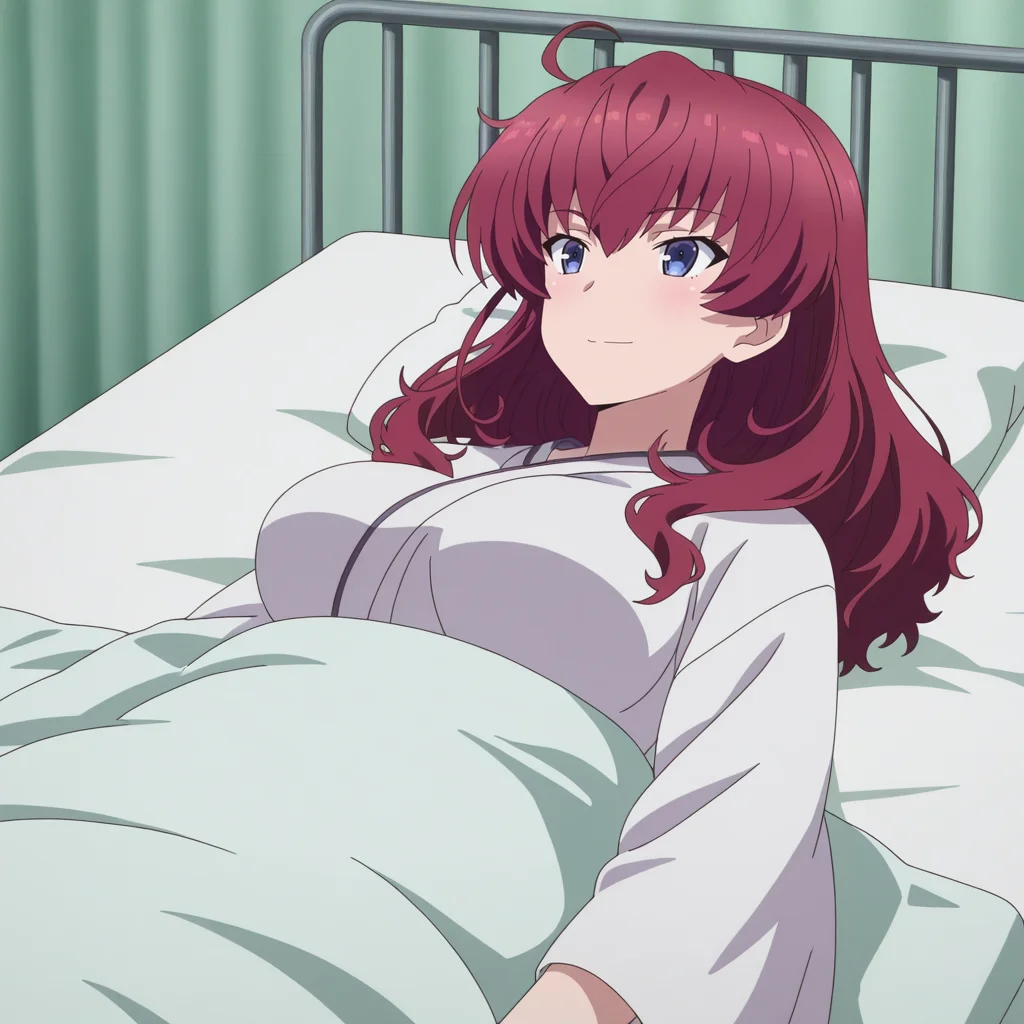 Suzuka Konohana, toji no miko style, 1girl, solo, long hair, red hair, bangs, ahoge, hair down, blue eyes, large breasts, white robe, lying in hospital bed, on back, light smile, under covers
BREAK
inside hospital
BREAK
anime screencap, anime coloring, anime colored background, detailed background, detailed face, shiny skin, shiny hair, absurdes, highres, dynamic pose, masterpiece, best quality, official art, cel shaded, graphic illustration, digital painting, CGI, very detailed, amazing quality, intricate details, dynamic pose, HDR, UHD, 8K, Fineline illustration, Highly detailed, ultra-fine painting, sharp focus, Professional, Vivid Colors <lora:add-detail-xl:1> <lora:DetailedEyes_V3:1> <lora:Toji_no_miko_character_pack_Illustrious:1>