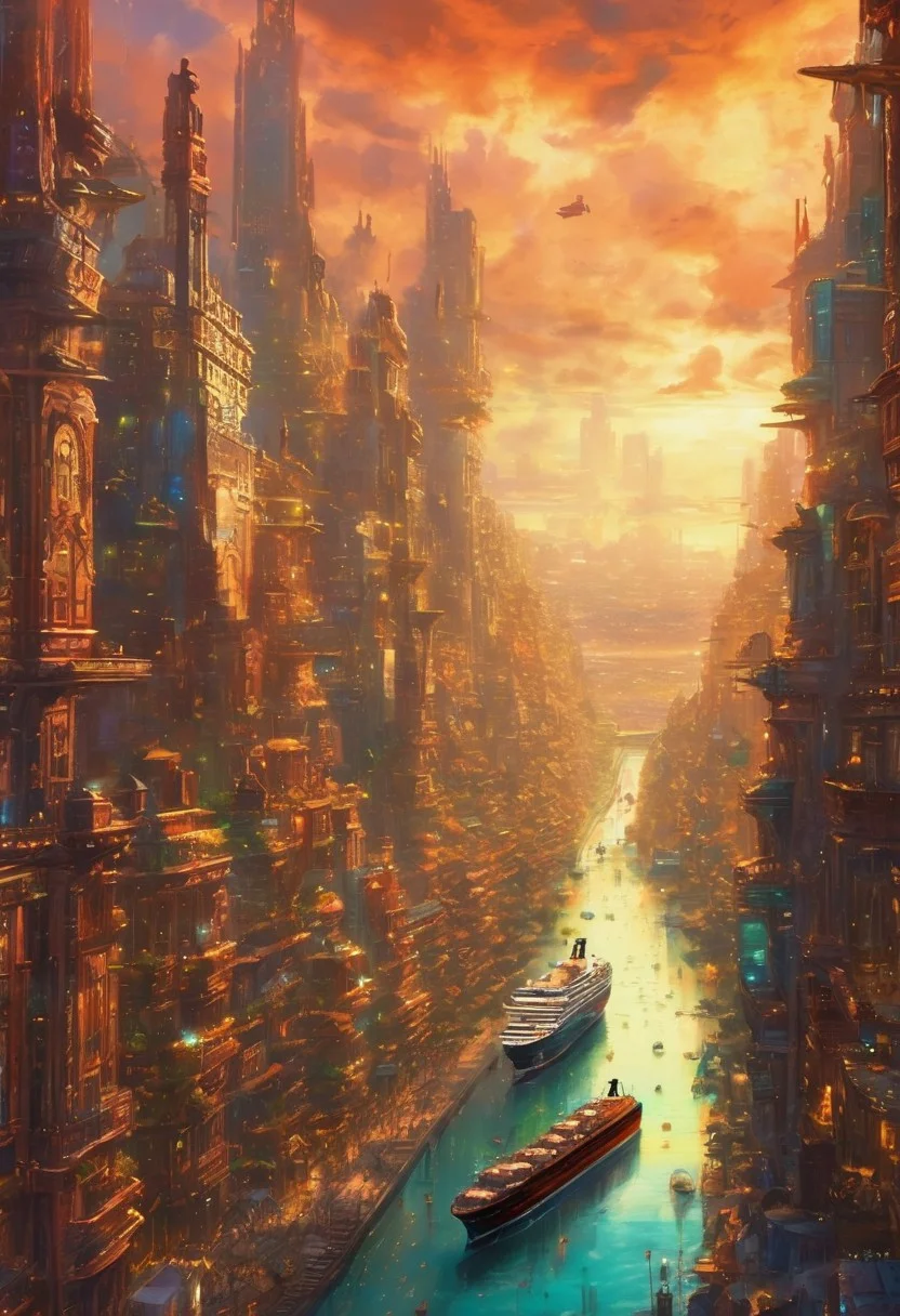 city, big ships in the sky