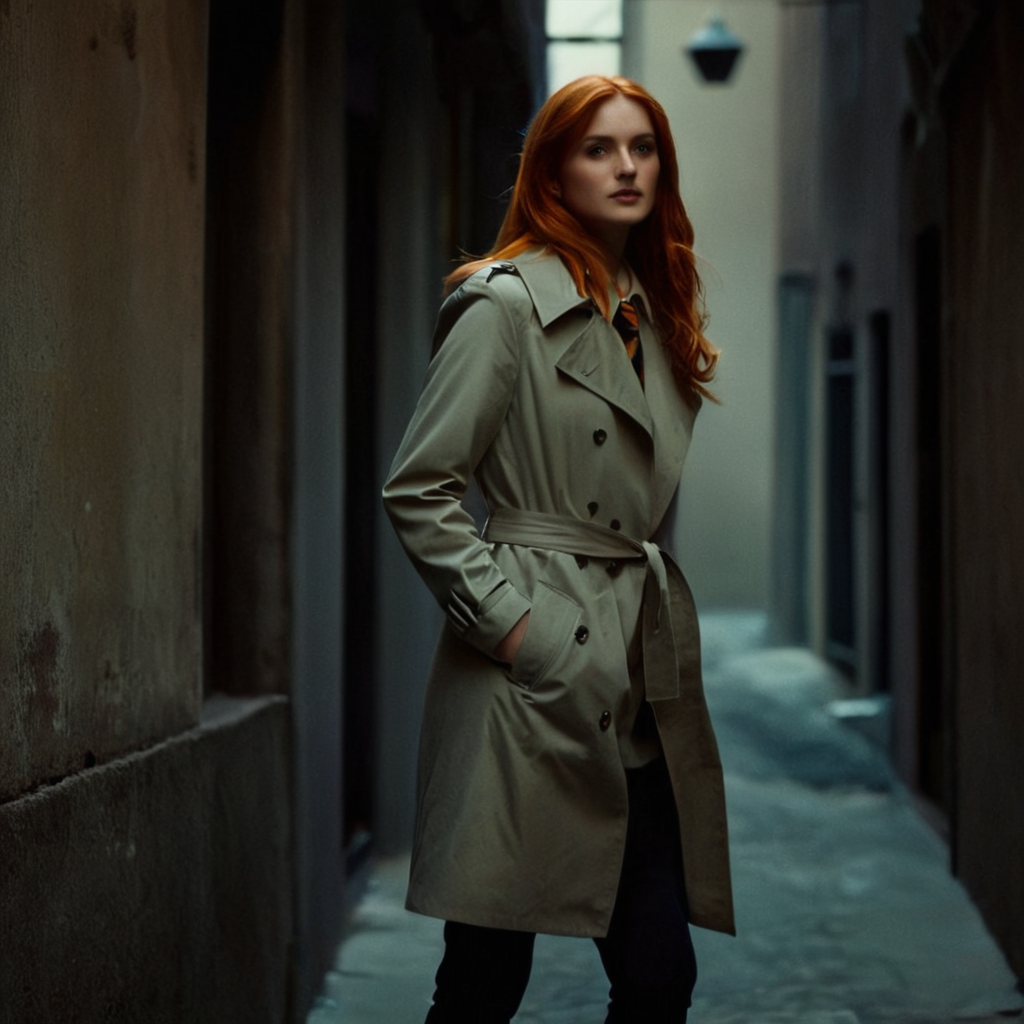 cinematic film still of <lora:add-detail-xl:0.1>1
<lora:detailed:0.3> realism
<lora:perfection style:0.2> perfect
<lora:eyetune:0.6>
<lora:xl_more_art-full_v1:0.1>
<lora:Ron Fricke style:0.3>
<lora:Unreal Engine style:0.3>
<lora:TeethXL:0.3>
<lora:Chiaroscuro Lighting Style:0.3> Chiaroscuro Lighting Style
 <lora:Television advertisement Hollywood Cinematic Film style:1>
A dramatic cinematic photographic image of a woman in a trench coat is standing in a dark alleyway,1girl,solo,long hair,standing,necktie,orange hair,coat,shadow,hands on hips,trench coat , Commercial advertisement themed, sharp, detailed, epic photography, artistic, creative, dramatic light, cinematic style, Kodak film style, different lighting style, different color style, different background, different scene, different person, different people, different race, different gender, 8k resolution, Television advertisement Hollywood Cinematic Film style, shallow depth of field, vignette, highly detailed, high budget, bokeh, cinemascope, moody, epic, gorgeous, film grain, grainy