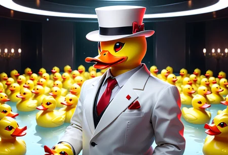 Duckb robot, DuckiferXLneotech, glowing, scifi