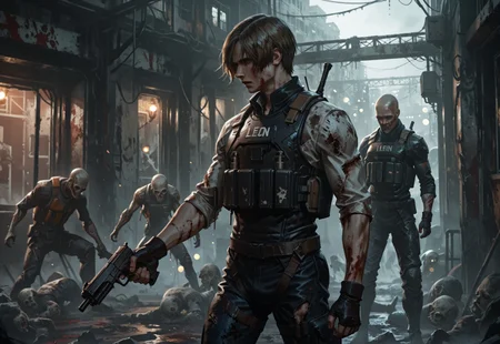 solo,1boy,((solo)),alone,male focus,solo,leon kennedy, brown hair, light blue eyes,bulletproof vest,standing,battle-ready,,holding gun,stealth,blood,torn clothes,shirts,pantszombie apocalypse,BREAK,zombi crowd,zombie crowd,bald,zombies,zombiedark,gloomy,ruined place,full body,indoor,detailed eyes,one hand down,expressive,cinematic,side view,indoors,far away, ,detailed eyes,perfect eyes,motion blur,motion lines,motion cinematic,dutch angle,bokeh,depth of view,apocalyptic,dystopian,abandoned,spare bullets,zombie apocalypse,ral-zmbyz,zombie outbreak,resident evil