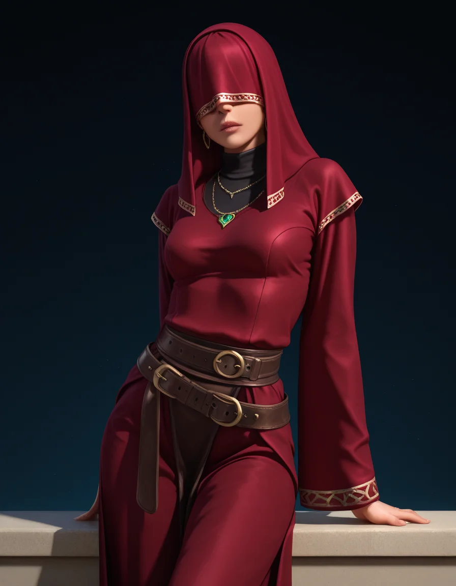Masterpiece, high-res, 2k, best quality, 2.5d, realistic, 1 girl, visas marr , covered eyes <lora:Visas_marr_illus-000040:1> Leaning backwards slightly arching back again