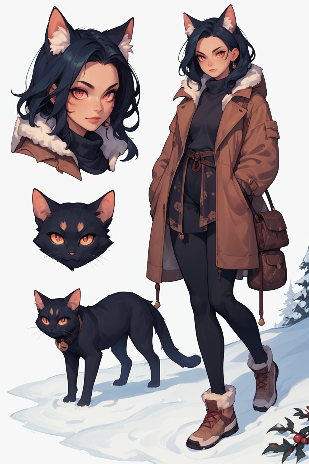 <lora:OMG-Is-DucHaiten_v1.0:0.45>, score_9, score_8_up, score_7_up, score_6_up, score_5_up, score_4_up,  <lora:Dynamic_Character_Model_Sheet:1> dynamic character design, feral cat girl, snow, female focus
