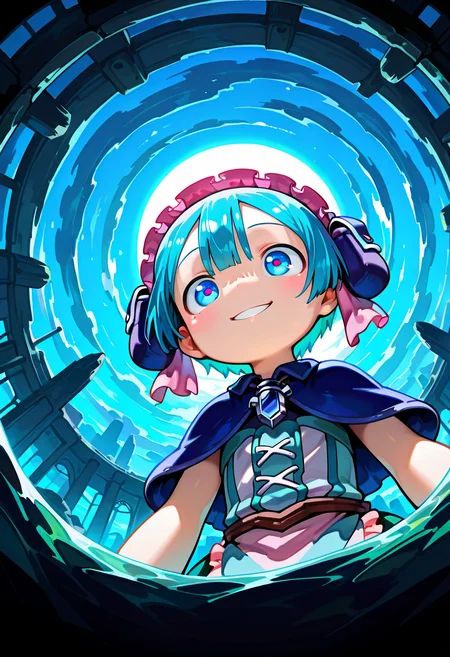 masterpiece, best quality, amazing quality, very aesthetic, absurdres,  newest, scenery, volumetric lighting, 
1boy, maruruk \(made in abyss\), blue eyes, clenched teeths, smile, upper body, backlighting,
from below, dutch angle, close-up, fisheye, masterpiece, best quality, amazing quality, very aesthetic, absurdres,  newest, scenery, volumetric lighting