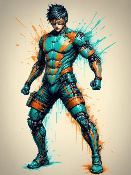 man, mad-cbrpnksplshrt, dynamic pose<lora:Splash_Art_SDXL:1.2> striped background,, (masterpiece:1.2), best quality