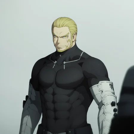 <lora:SlimesIsaoShinomiya:1>, score_9, score_8_up, score_7_up, slimes_isaoshinomiya, man, solo, blonde hair, yellow eyes, muscular, portrait