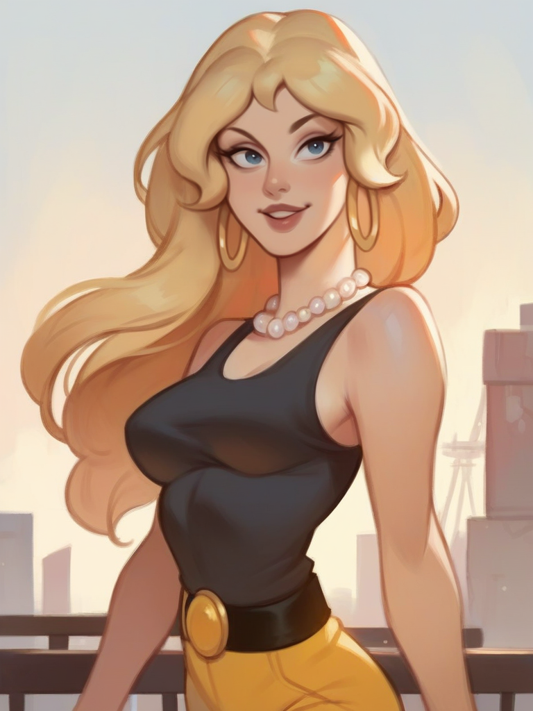 score_9, score_8_up, score_7_up, 1girl, dynamic pose, cowboy shot, light smile, looking at viewer, daylight, sexy pose, sexually suggestive, parted lips, touching her own hair, city, from side,
<lora:AGoldieGold_character:0.8>, GoldieGold, blue eyes, long hair, blonde hair, pearl necklace, hoop earrings, belt, tank top, yellow pants, cartoon, <lora:Bonifasco_PonyXL_v1:0.6>