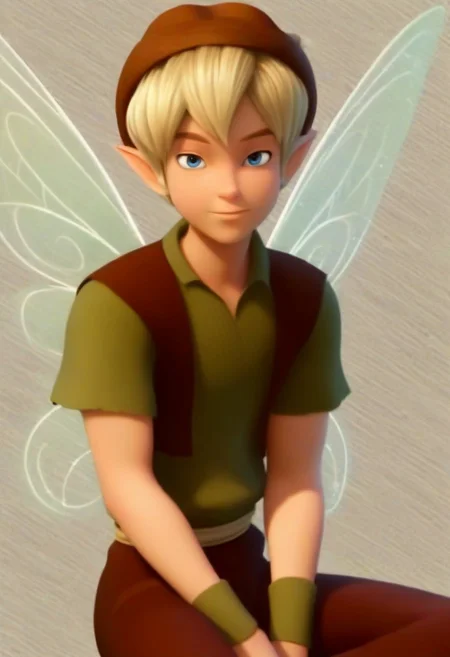 ((masterpiece)), ((best quality)), ((ultra-detailed)), ((absurdres)), score_9_up, score_8_up, score_7_up,
HD, top quality, best quality, amazing quality, High-quality illustrations, anime screencap, source_anime, best aesthetic, perfect proportions, perfect eyes, 1boy, 1male, solo boy, solo male, male focus, solo male focus, cartoon, boy, male cartoon character, cartoon boy, handsome, sexy, cute, charming, ((cartoon)), ((Disney art style)), ((2.5D)), ((CGI art)), ((looking at front, looking at viewer)), ((short body)), Terence, blonde hair, acorn hat, blue eyes, elf ears, green tunic, short sleeves, brown vest, wristbands, brown pants, light brown elf shoes, fairy wings, updn, easynegative, Expressiveh, masterpiece, best quality, very aesthetic, absurdres