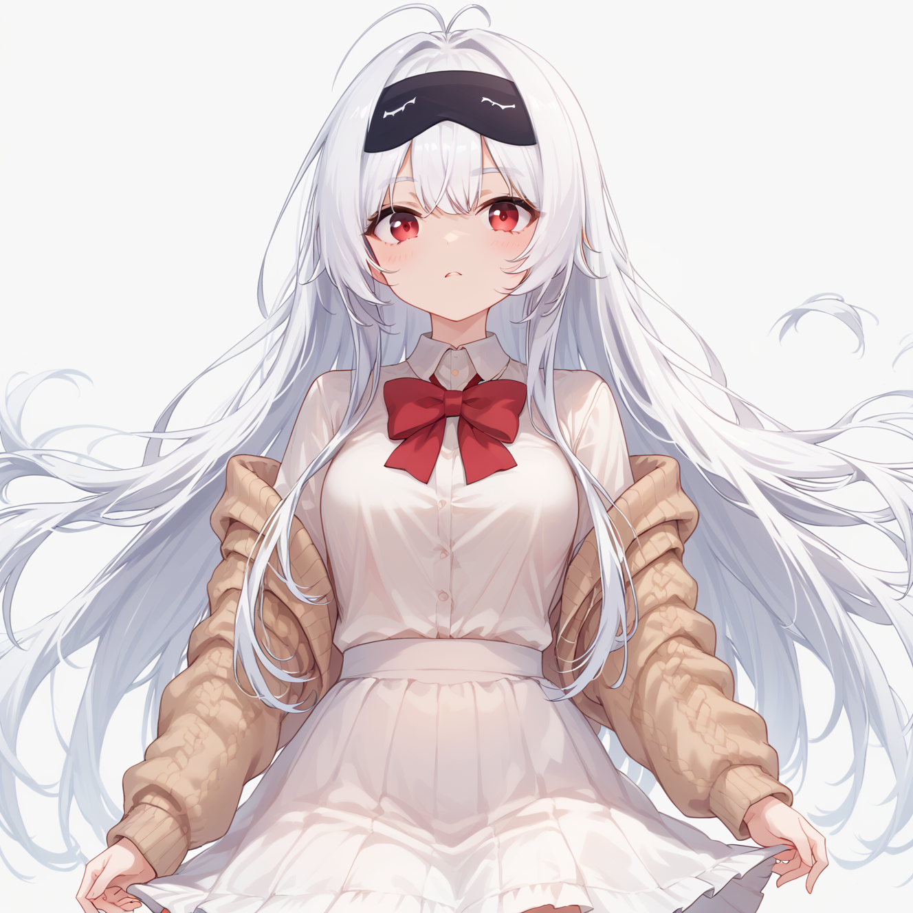 score_9, score_8_up, score_7_up, simple background,
1girl, stremitelnyskin1, white hair, sweater, white shirt, white skirt, black hairband, red bow,
<lora:stremitelny_pony_v1:1>