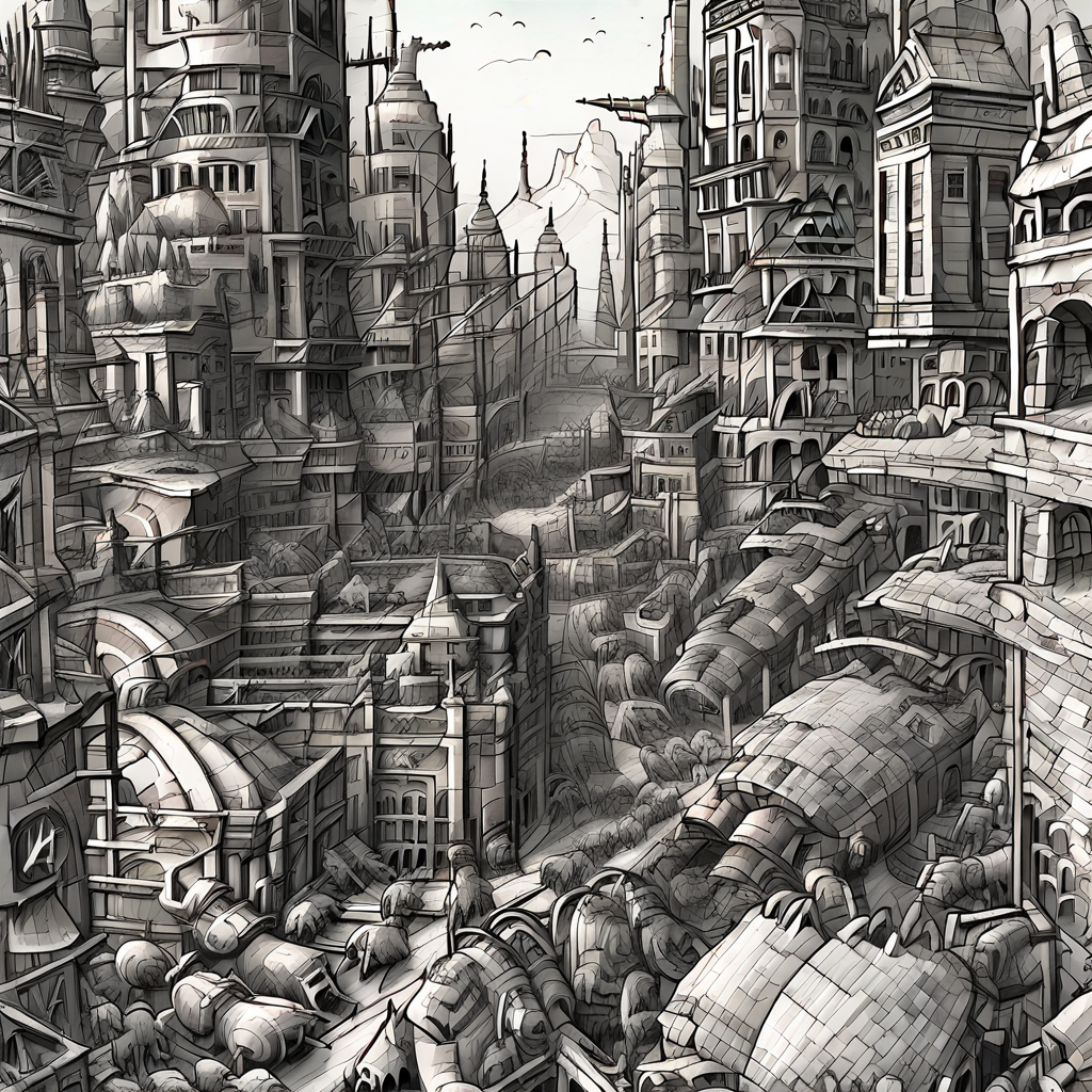 A city full with iron buildings, iron humans, and iron animals.