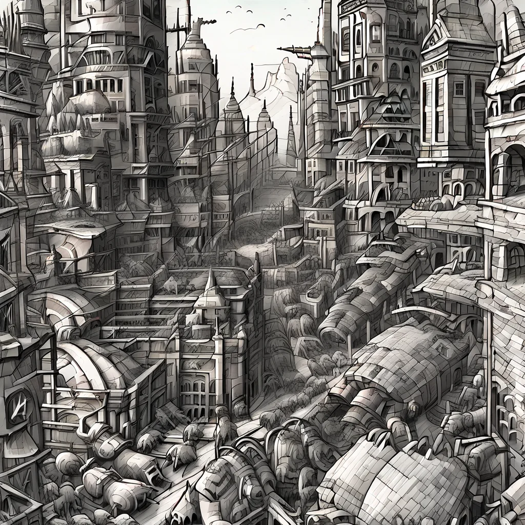 A city full with iron buildings, iron humans, and iron animals.