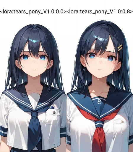 score_9, score_8_up, score_7_up,source_anime, high res image,masterpiece,best quality,break,
girl,cute face,clear skin,shiny hair,ultra detailed eyes,simple background,
<lora:tears_pony_V1.0:0.0> tears,(expressionless:1.2),school uniform,